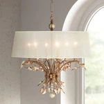 Burnished Gold Chandelier 29" French Crystal Sheer Shade 6-LIGHT For Dining Room. Fixed Price $1149.60.