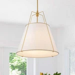 Huoku Modern Farmhouse 4-LIGHT Brass Pendant White Fabric Shade Kitchen. Fixed Price $202.99.