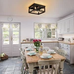 Rustic Farmhouse Industrial Square Wooden Flush Mount Ceiling Light (open Box). Fixed Price $54.33.