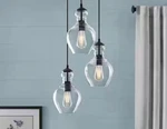 Hdc Bakerston 3-LIGHT Matte Black Hanging Pendant With Clear Glass Shades. Fixed Price $68.39.