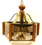 1970'S Fredrick Raymond Glass Brass & Oak Modern Pendant Chandelier W/down Light. Fixed Price $289.95.