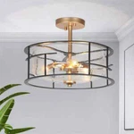 Zevni Modern Farmhouse 3-LIGHT Black Open Cage Semi-flush Mount Light, 14 In.. Fixed Price $91.99.