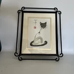 Wrought Iron Framed Linda Smith Japanese Style Ink Paper Siamese Cat. Fixed Price $66.00.