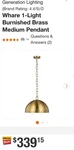 Generation Lighting Whare 1-LIGHT Burnished Brass Medium Pendant EP1241BBS. Fixed Price $175.00.