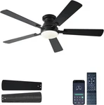 54" Black Ceiling Fan With Remote, Dimmable Lights, Low Profile & Quiet Design. Fixed Price $83.99.