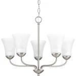 Classic 5-LIGHT Brushed Nickel Etched Glass Traditional Chandelier By Pl. Fixed Price $79.99.