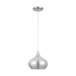 1-LIGHT Dimmable Mid Century Brushed Nickel Mini Hanging Pendant By Hdc. Fixed Price $34.95.