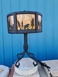 Wrought Iron Forged Steel Table Lamp With Mica Shade. Fixed Price $875.00.