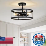 Daoseolo Farmhouse Semi Flush Mount Ceiling Light, 3-LIGHT Black Metal Cage Rust. Fixed Price $101.16.