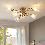 Wrought Iron Chandelier Light Flower Glass Semi Flush Mount Ceiling 29.5". Fixed Price $159.00.