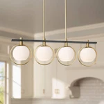 Possini Euro Design Carlyn Antique Brass Gold Black Metal Linear Island Pendant. Fixed Price $749.99.