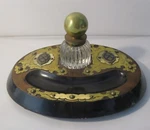 Ornate Antique 19TH C. Engraved & Inlaid French Inkwell Ex Cdn 1870S. Fixed Price $185.00.