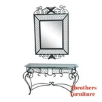 Ethan Allen Accessories Wrought Iron Glass Top Mirror Console Server Sideboard. Fixed Price $1049.00.