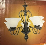 Portfolio 5-LIGHT Chandelier Midnight Gold + Alabaster Glass Open Box. Fixed Price $137.50.
