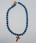 Elegant Blue Stone Beaded Necklace With Vintage Micro Mosaic Pendant From Italy.. Fixed Price $20.00.