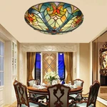 16" Tiffany Stained Glass Chandelier Flush Mount Ceiling Light Handmade Fixture. Fixed Price $134.39.