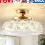Vintage Glass Flush Mount Ceiling Light Fixture Super Bright Illuminate Home New. Fixed Price $71.42.