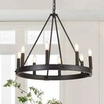 Farmhouse Wagon Wheel Chandelier, 8 Lights Black Pendant For Dining Room. Fixed Price $166.99.