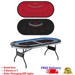 Barrington 10 Player Poker Table Led Lights 3-IN-1 Blackjack Pai Gow Foldable. Fixed Price $630.99.
