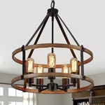 5-LIGHT Farmhouse Chandelier, 17.7 Inch Rustic Black Vintage Wood Finish .... Fixed Price $159.38.