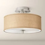 Modern Ceiling Light Semi Flush Mount Fixture Burlap Fabric Drum 14" For Bedroom. Fixed Price $249.99.