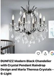 Dunfizz Modern Black Chandelier With Crystal Pendant Raindrop Design. Fixed Price $110.00.