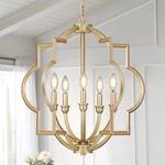 5-LIGHT Gold Farmhouse Pendant 22" Rustic Globe Chandelier Open Box. Fixed Price $59.99.