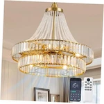 24" Modern Crystal Caged Fandelier, Smart Chandelier With Remote Gold. Fixed Price $311.95.