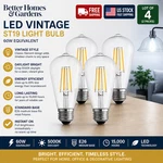 (2) 2PK Better Homes & Gardens Led Vintage Bulb, ST19 60W Daylight Classic. Fixed Price $25.00.