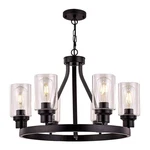 Wagon Wheel Chandelier Black Lighting Round 6 Lights With Glass Sh.... Fixed Price $231.74.