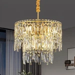 Modern Gold Crystal Lighting Chandelier 16" Lights Elegant Round 4367. Fixed Price $97.29.
