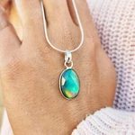 Aurora Opal Pendant, Borealis Northern Lights Silver. Fixed Price $84.00.