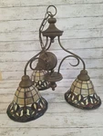 Vintage Tiffany Style 3 Light Shade Chandelier Scrolled Arms Stained Glass 21". Fixed Price $100.00.