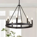 8-LIGHT Farmhouse Wagon Wheel Chandelier, D24" Light&black,. Fixed Price $138.80.