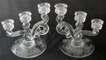 Elegant Heisey Orchid Three Light Cascade Candle Holders, Pair, 7 1/2" H.. Fixed Price $74.99.