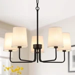 Amzasa Farmhouse Chandelier, Matte Black With White Fabric Shade, L.... Fixed Price $25.29.