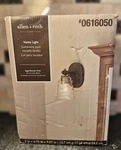 Open Box Allen + Roth Elham Vanity Light Aged Bronze Clear Glass SHADE#06160050. Fixed Price $18.00.