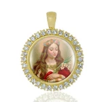 Philomena Christian Round Medal Gold Pendant With Rhinestones. Fixed Price $42.66.