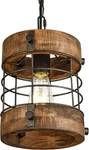 Retro Industrial Metal Wood Chandelier 1-LIGHT Round Cage Pack, Brown. Fixed Price $103.24.