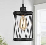 Lnc Antique Black Pendant Light W/ Cylinder Metal Cage, Mottled Silver Finish. Fixed Price $45.00.