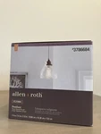 Hanging Light By Allen+roth; Flynn; Pendant Faux Wood Finish Clear Seeded Glass. Fixed Price $59.99.