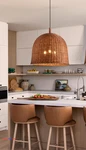 Huehenghao Dark Brown Rattan Pendent 17.7 In 3-LIGHT Large Woven Pendant. Fixed Price $159.95.
