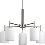 5-LIGHT Polished Nickel Etched White Glass Chandelier By Progress Lighting. Fixed Price $169.95.