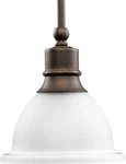 Progress Lighting 1-LIGHT Stem-hung Mini-pendant White Etched Glass Bell Shade. Fixed Price $49.99.