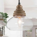 Lnc Farmhouse 1-LIGHT 7.5 In. Brown Rustic Wood Mini Pendant W/glass Shade. Fixed Price $47.45.
