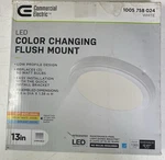 Commerical Electric 13 White Selectable Led Color Changing Flush Mount Fixture. Fixed Price $15.99.