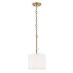 Home Decorators Dawson Aged Brass Shaded Pendant Light W/ White Drum. Fixed Price $49.00.