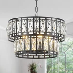 Modern K9 Crystal Black Metal 2-TIER Drum Chandelier For Home Decor. Fixed Price $259.99.
