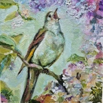 Original Oil Painting Frame, Signed Singing Bird 4X4 Inches. Fixed Price $38.00.