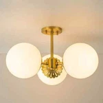 Huoku Ceder 3LIGHT Aged Brass Modern Sputnik Globe Semi-flush Mount Floral Glass. Fixed Price $149.95.